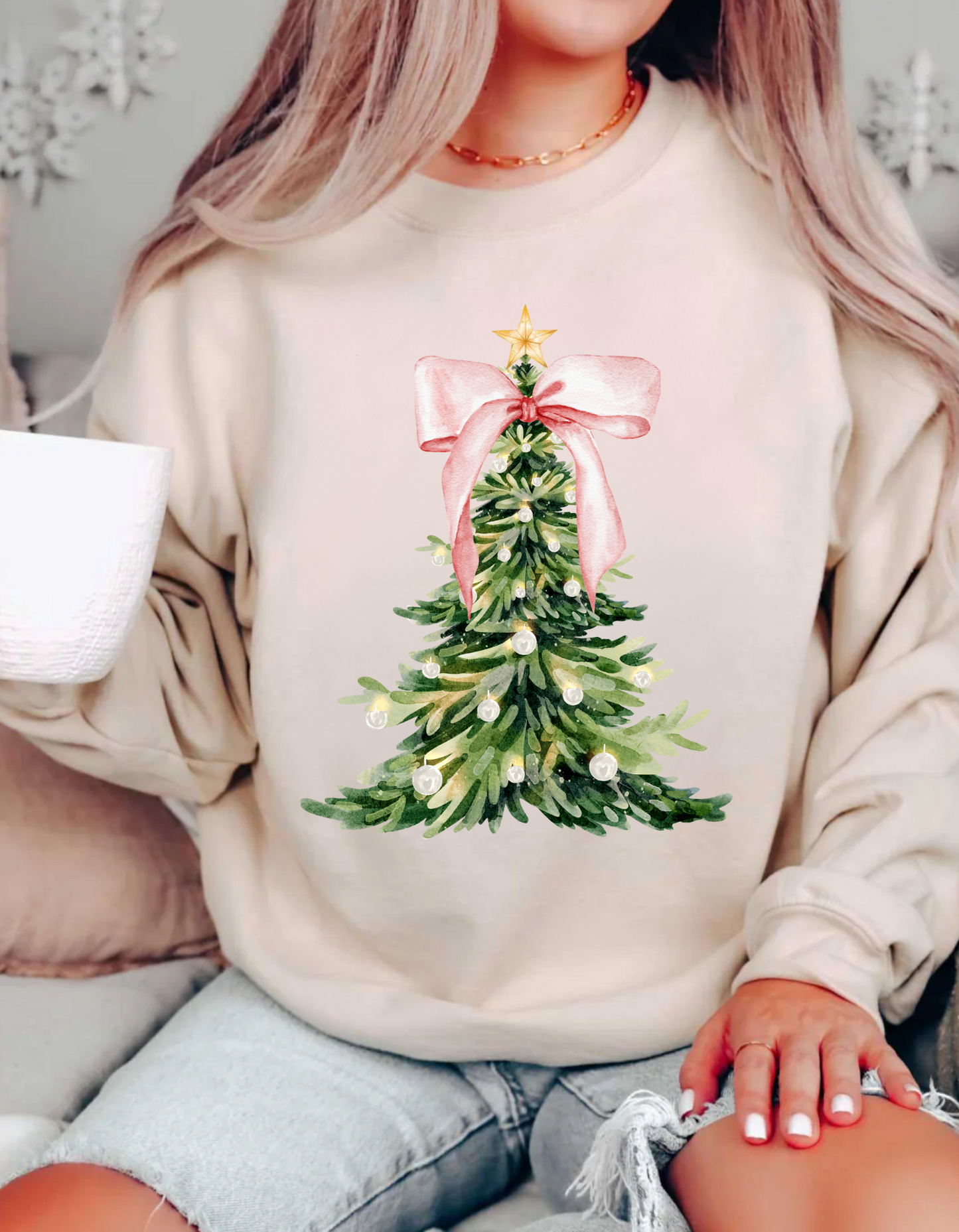 Pink Christmas Tree Bow T-shirt | Sweatshirt