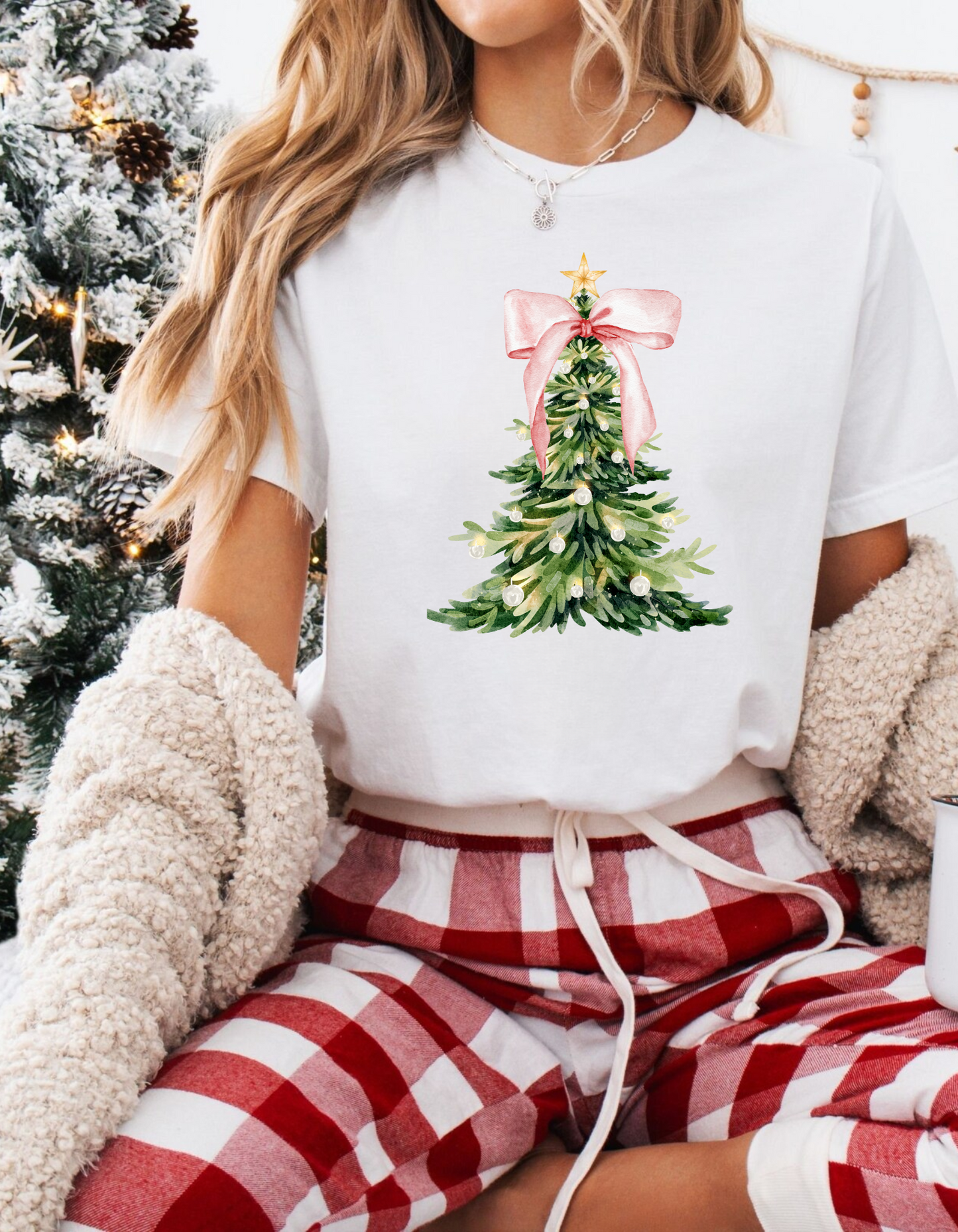 Pink Christmas Tree Bow T-shirt | Sweatshirt